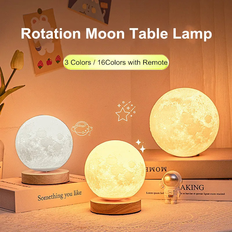 Levitating moon lamp floating above its magnetic base